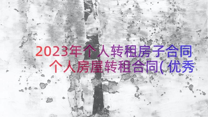 2023年个人转租房子合同 个人房屋转租合同(优秀16篇)