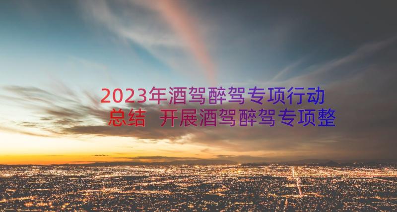 2023年酒驾醉驾专项行动总结 开展酒驾醉驾专项整治活动方案(模板8篇)