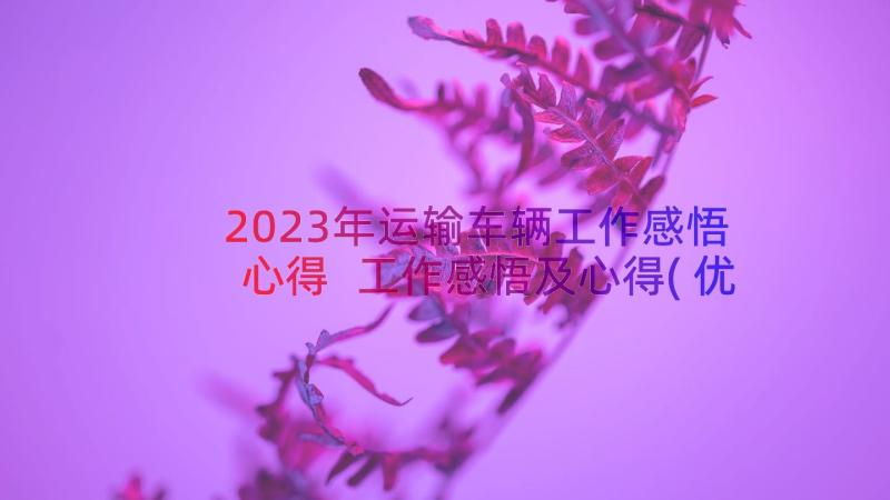 2023年运输车辆工作感悟心得 工作感悟及心得(优质19篇)