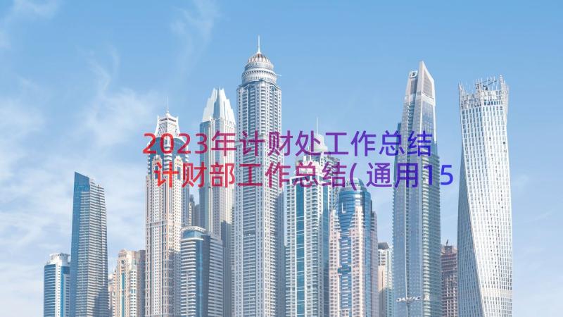 2023年计财处工作总结 计财部工作总结(通用15篇)