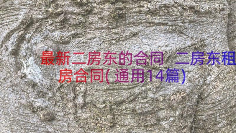 最新二房东的合同 二房东租房合同(通用14篇)