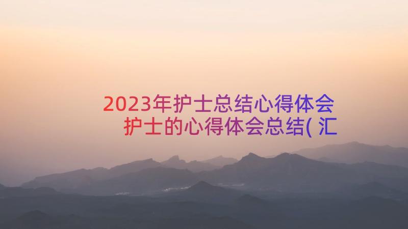 2023年护士总结心得体会 护士的心得体会总结(汇总13篇)