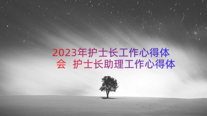 2023年护士长工作心得体会 护士长助理工作心得体会(大全8篇)