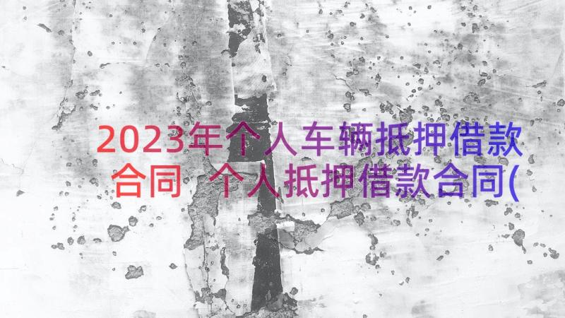 2023年个人车辆抵押借款合同 个人抵押借款合同(汇总13篇)