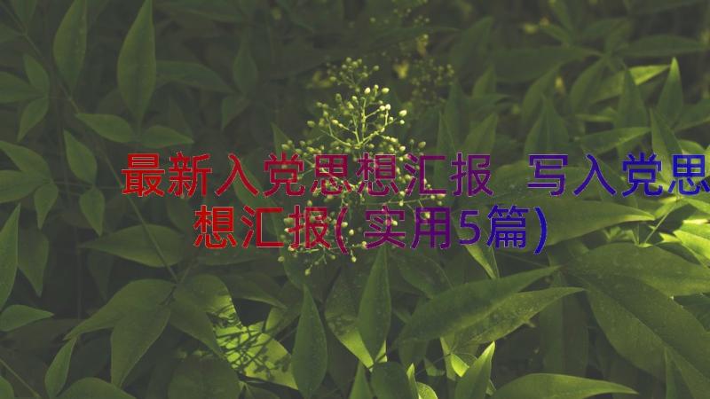 最新入党思想汇报 写入党思想汇报(实用5篇)