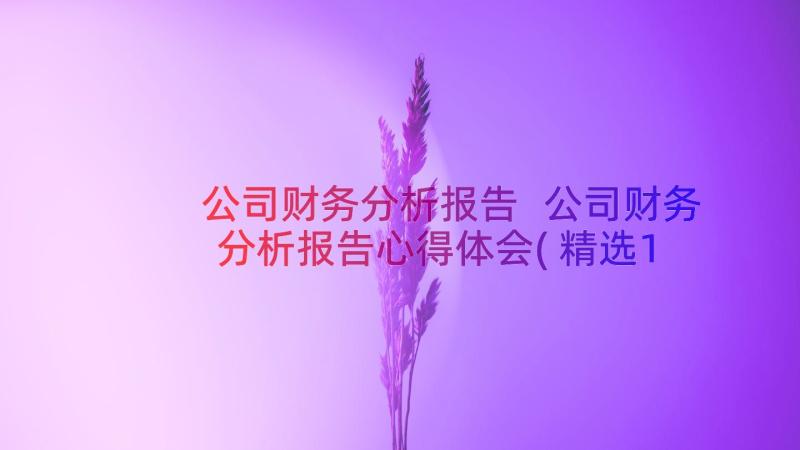 公司财务分析报告 公司财务分析报告心得体会(精选18篇)