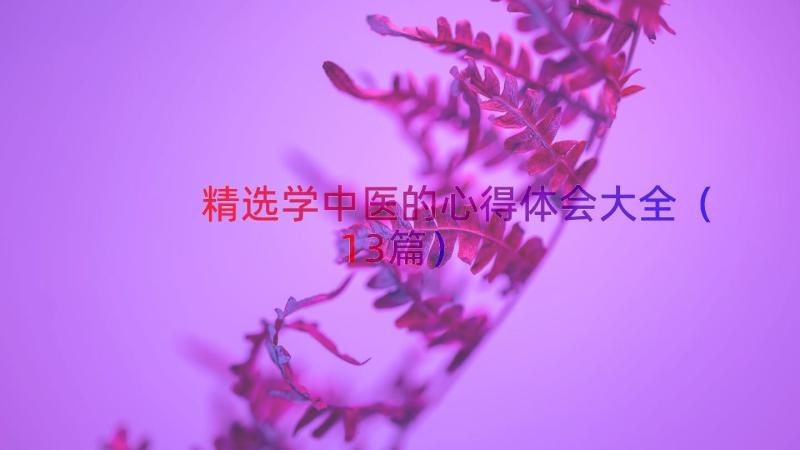 精选学中医的心得体会大全（13篇）