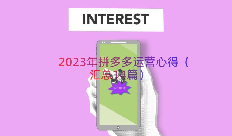 2023年拼多多运营心得（汇总14篇）