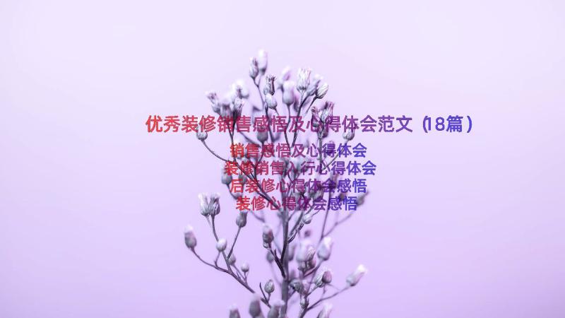 优秀装修销售感悟及心得体会范文（18篇）