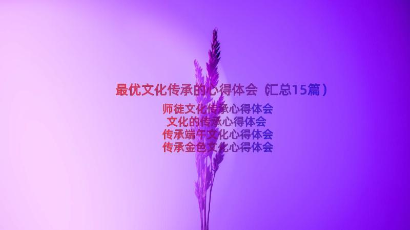 最优文化传承的心得体会（汇总15篇）