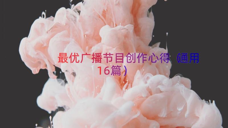 最优广播节目创作心得（通用16篇）