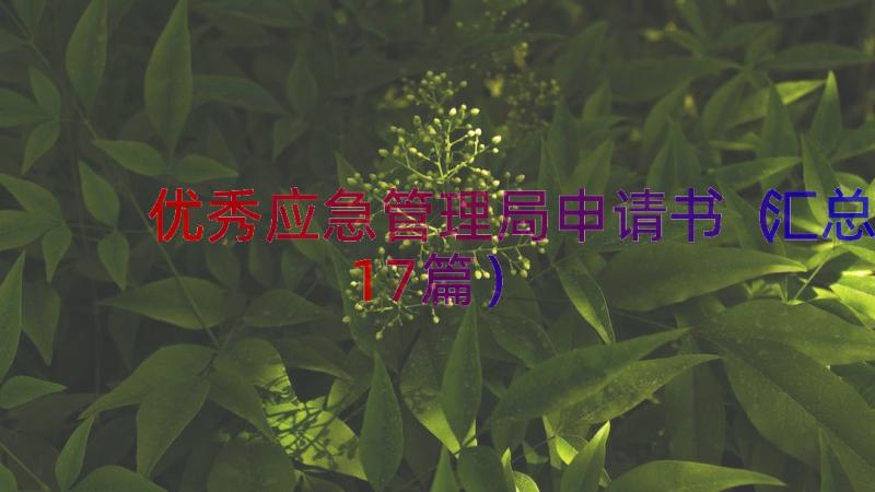 优秀应急管理局申请书（汇总17篇）