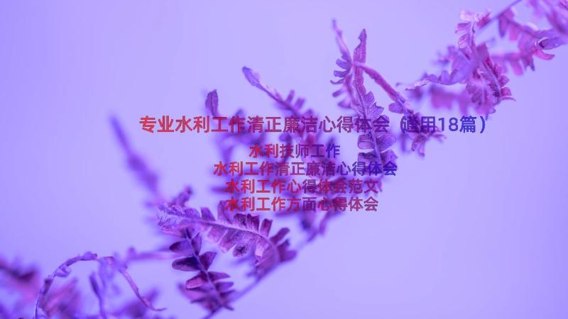 专业水利工作清正廉洁心得体会（通用18篇）