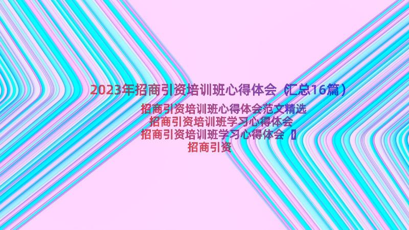 2023年招商引资培训班心得体会（汇总16篇）