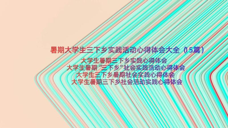 暑期大学生三下乡实践活动心得体会大全（15篇）