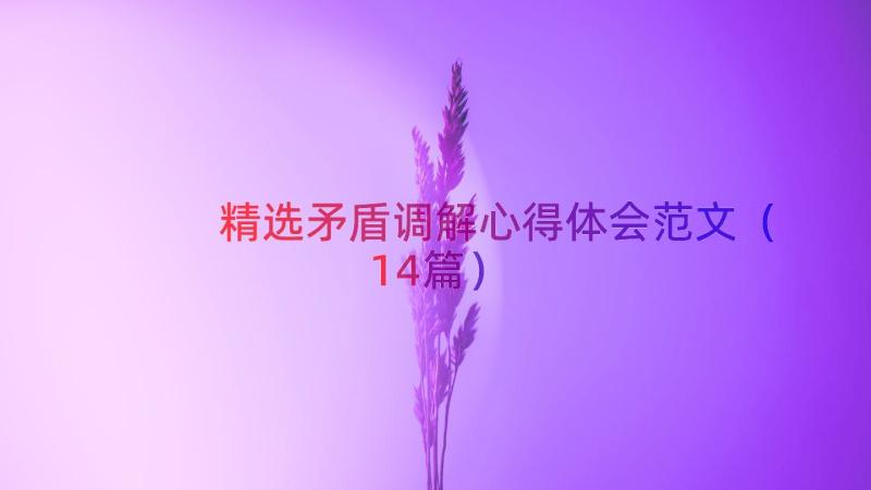 精选矛盾调解心得体会范文（14篇）