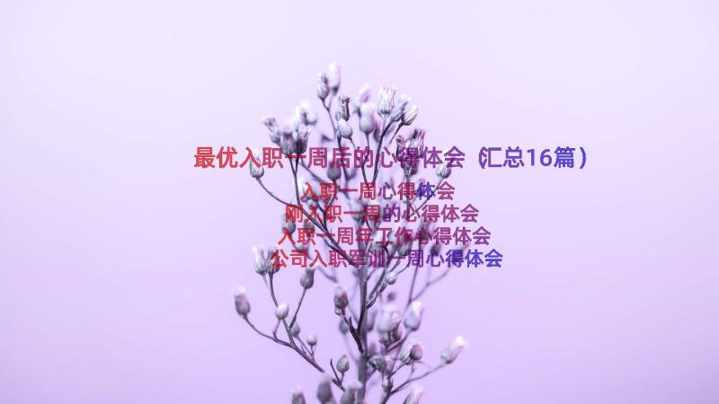 最优入职一周后的心得体会（汇总16篇）