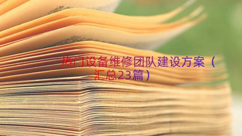 热门设备维修团队建设方案（汇总23篇）