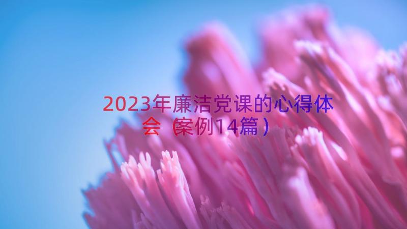 2023年廉洁党课的心得体会（案例14篇）