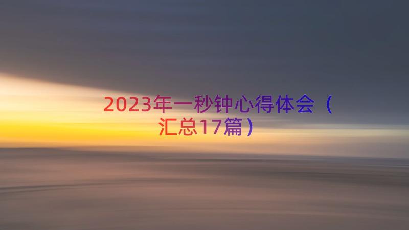 2023年一秒钟心得体会（汇总17篇）