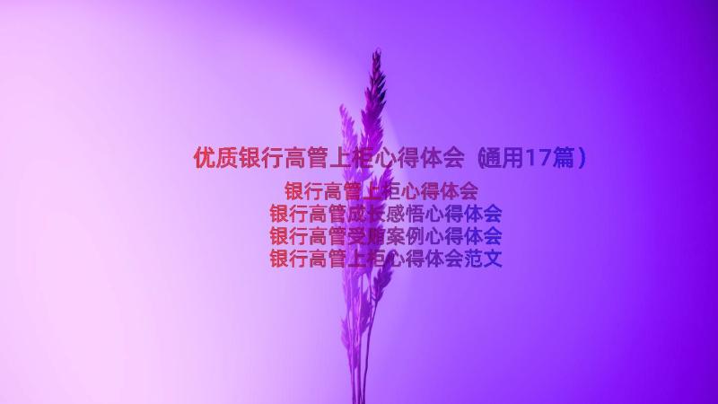 优质银行高管上柜心得体会（通用17篇）