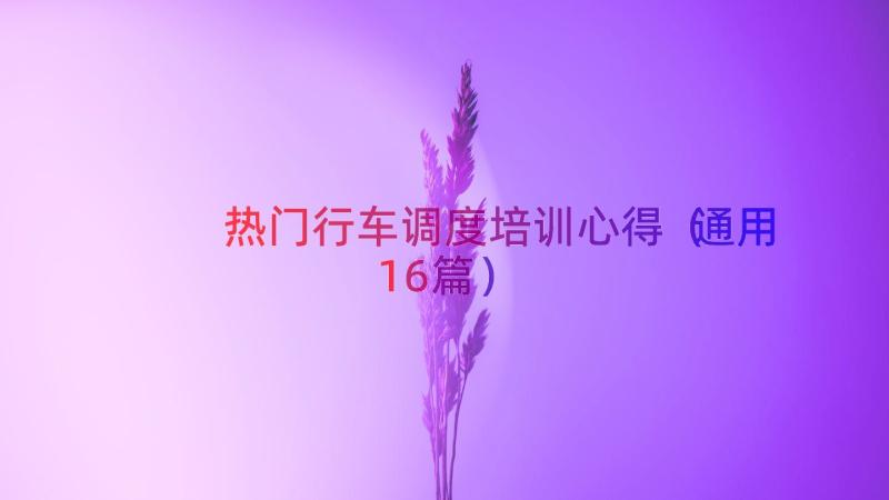 热门行车调度培训心得（通用16篇）