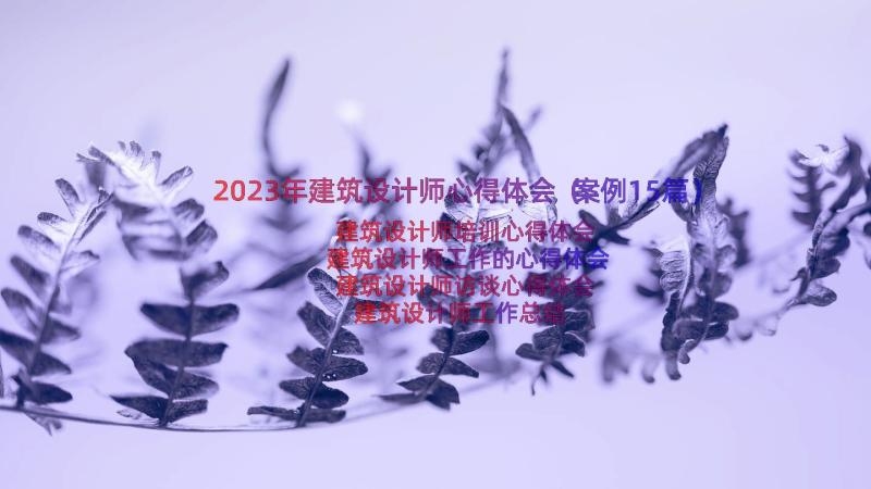 2023年建筑设计师心得体会（案例15篇）