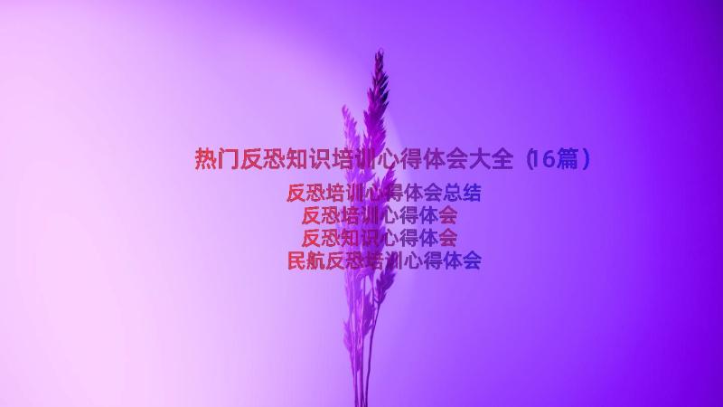 热门反恐知识培训心得体会大全（16篇）