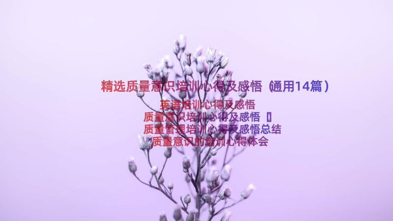 精选质量意识培训心得及感悟（通用14篇）