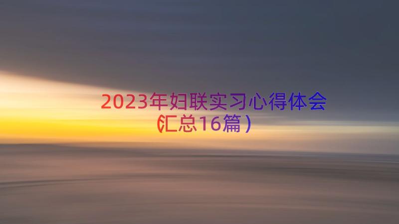 2023年妇联实习心得体会（汇总16篇）