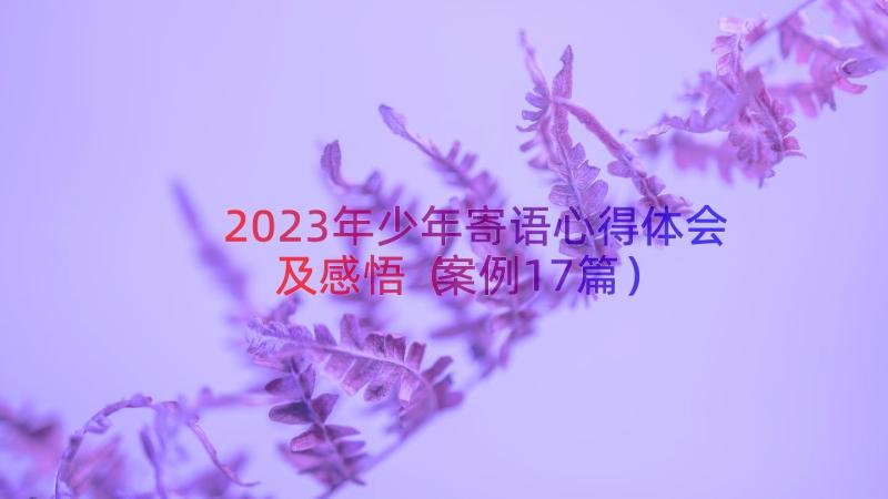 2023年少年寄语心得体会及感悟（案例17篇）