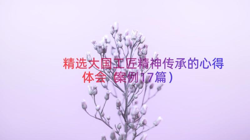 精选大国工匠精神传承的心得体会（案例17篇）