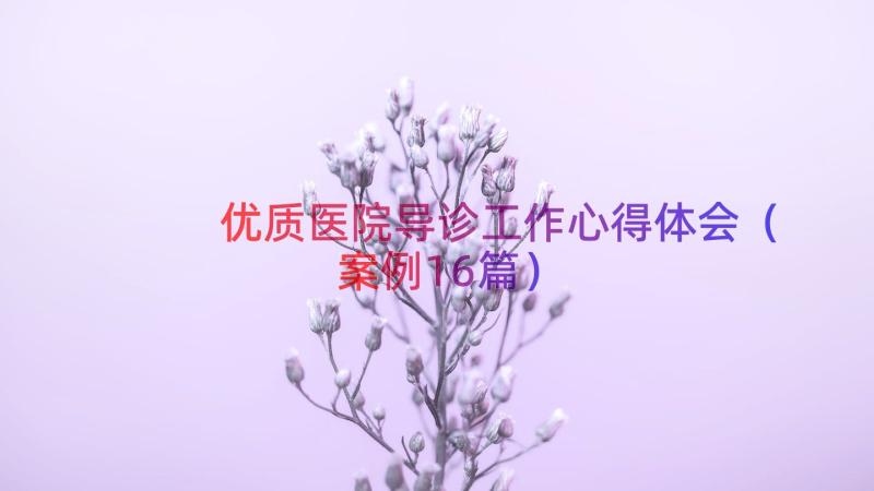 优质医院导诊工作心得体会（案例16篇）