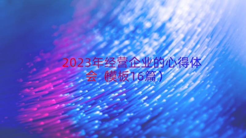 2023年经营企业的心得体会（模板16篇）