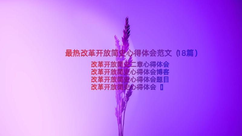 最热改革开放简史心得体会范文（18篇）