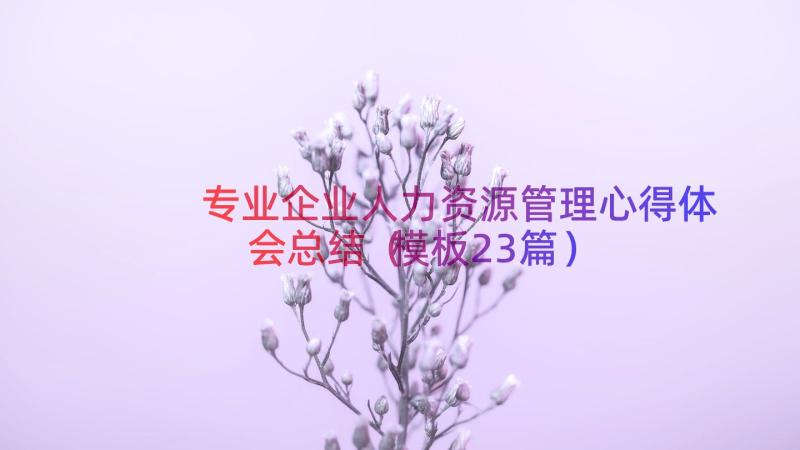 专业企业人力资源管理心得体会总结（模板23篇）