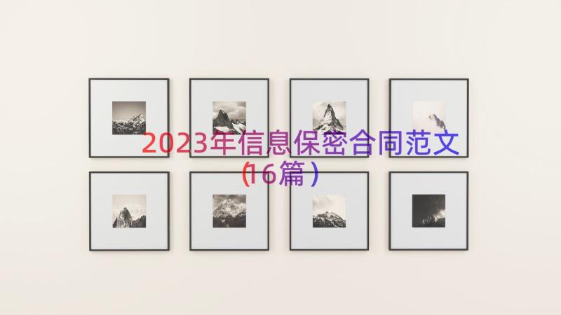 2023年信息保密合同范文（16篇）