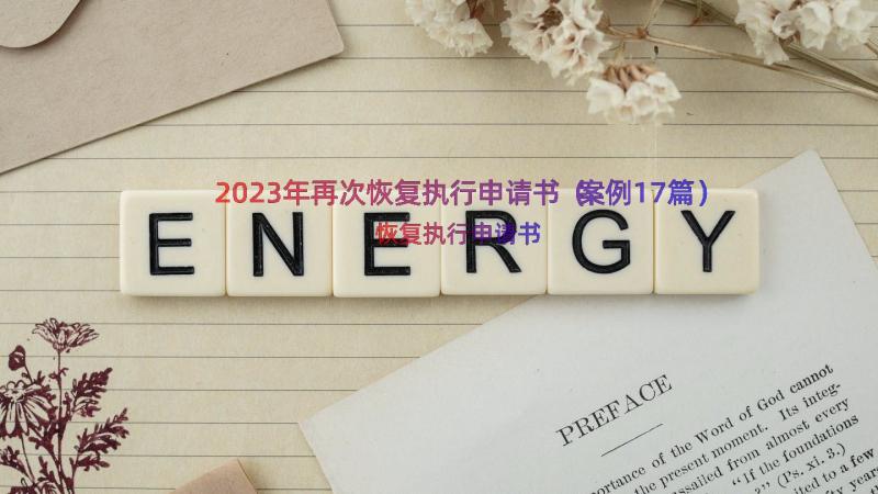 2023年再次恢复执行申请书（案例17篇）