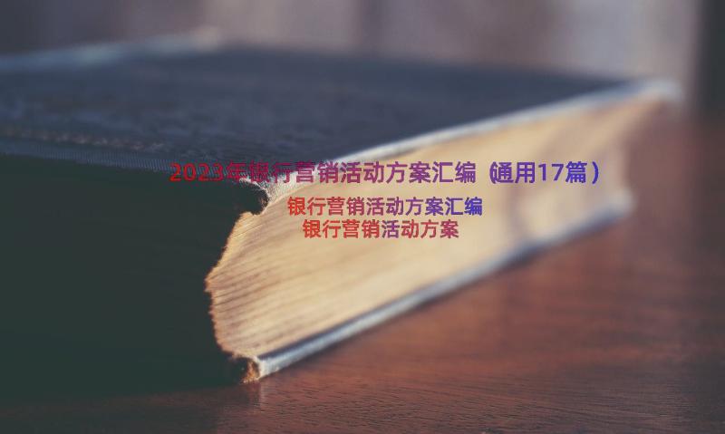 2023年银行营销活动方案汇编（通用17篇）