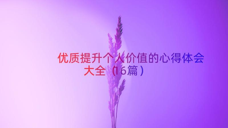 优质提升个人价值的心得体会大全（16篇）