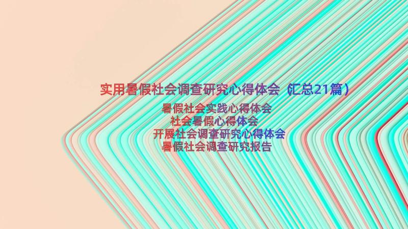 实用暑假社会调查研究心得体会（汇总21篇）