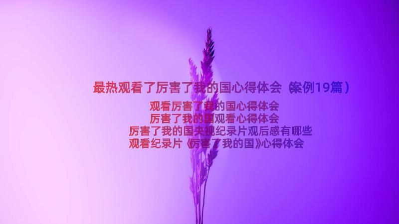 最热观看了厉害了我的国心得体会（案例19篇）