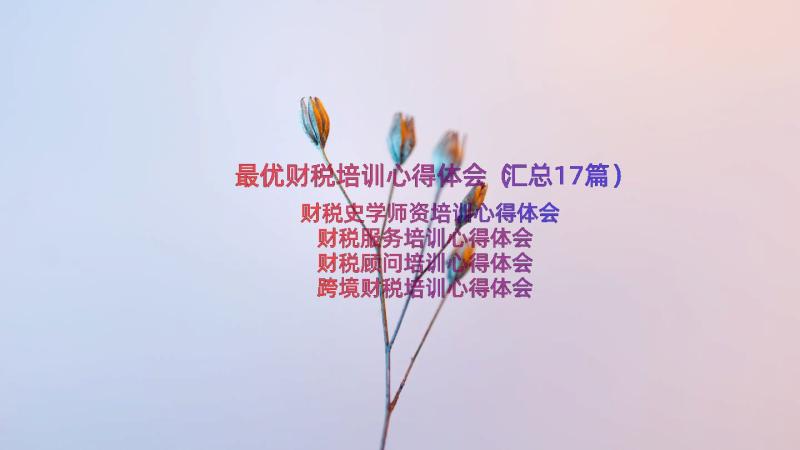 最优财税培训心得体会（汇总17篇）