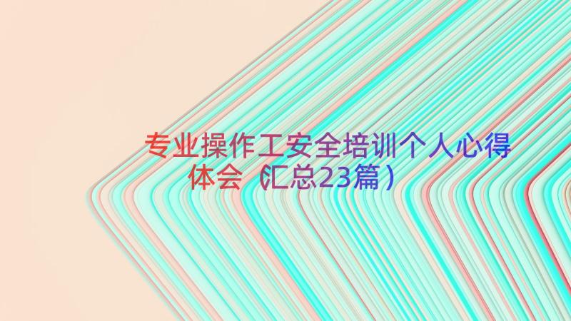 专业操作工安全培训个人心得体会（汇总23篇）