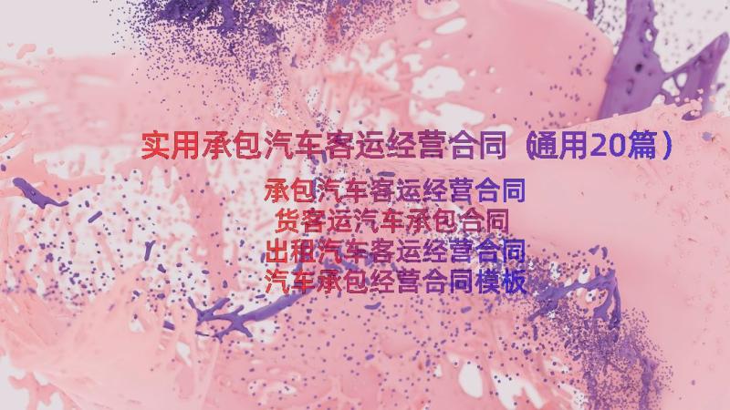 实用承包汽车客运经营合同（通用20篇）