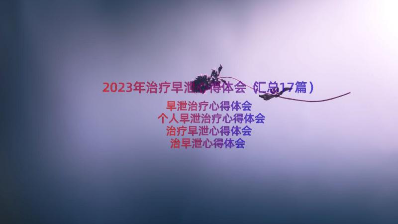 2023年治疗早泄心得体会（汇总17篇）