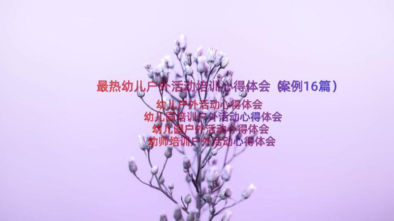 最热幼儿户外活动培训心得体会（案例16篇）