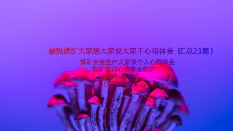 最热煤矿大家想大家说大家干心得体会（汇总23篇）