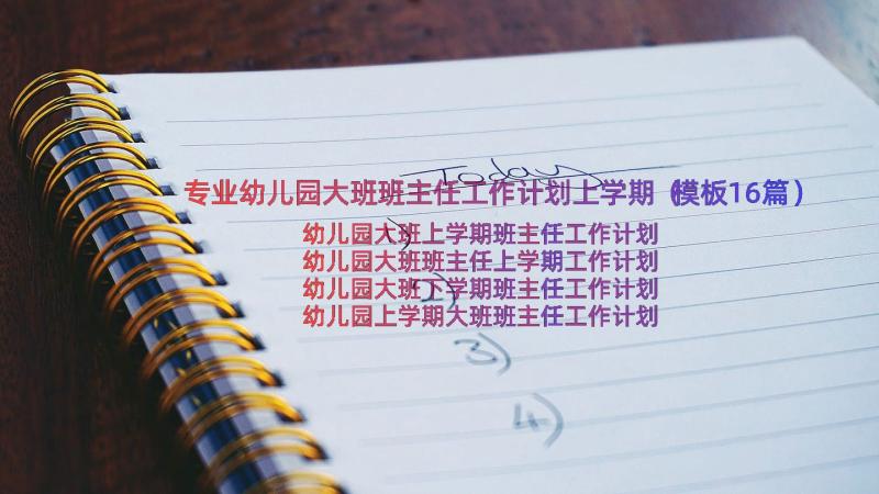 专业幼儿园大班班主任工作计划上学期（模板16篇）