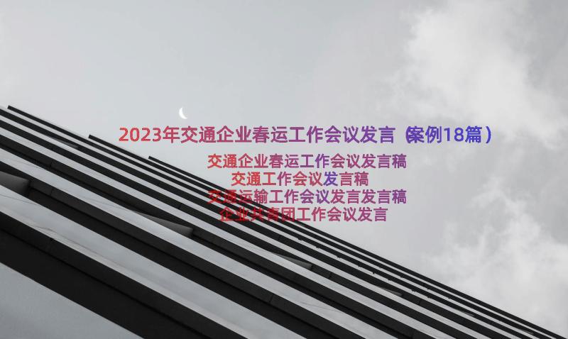 2023年交通企业春运工作会议发言（案例18篇）